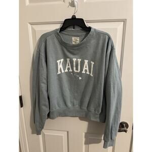 Pop Surf Kauai Crop Sweatshirt Hawaiian Island Souvenir Travel Sky Blue White XL